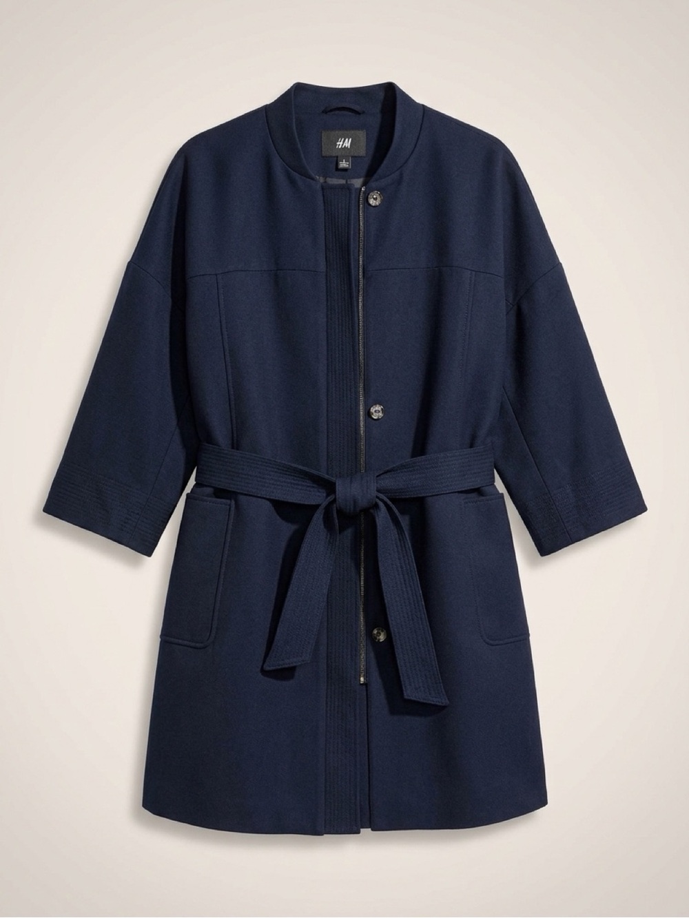 H&M Women's Dark Navy Belted Trench Coat